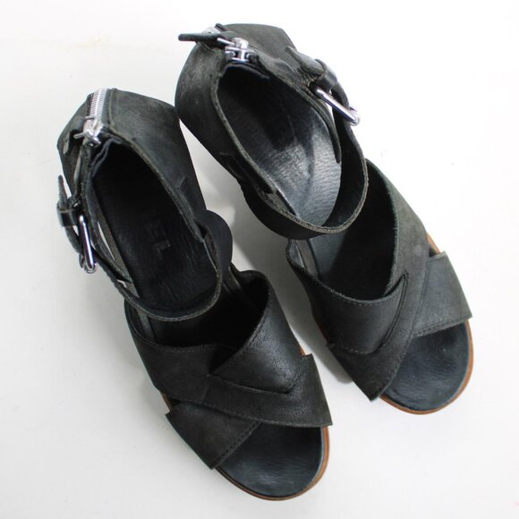 Sorel Women's Black Leather Joanie II Wedges Sandals Heels Size 9.5 - Picture 4 of 7